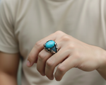 Load image into Gallery viewer, Blue Stone 925 Sterling Silver Men's Ring