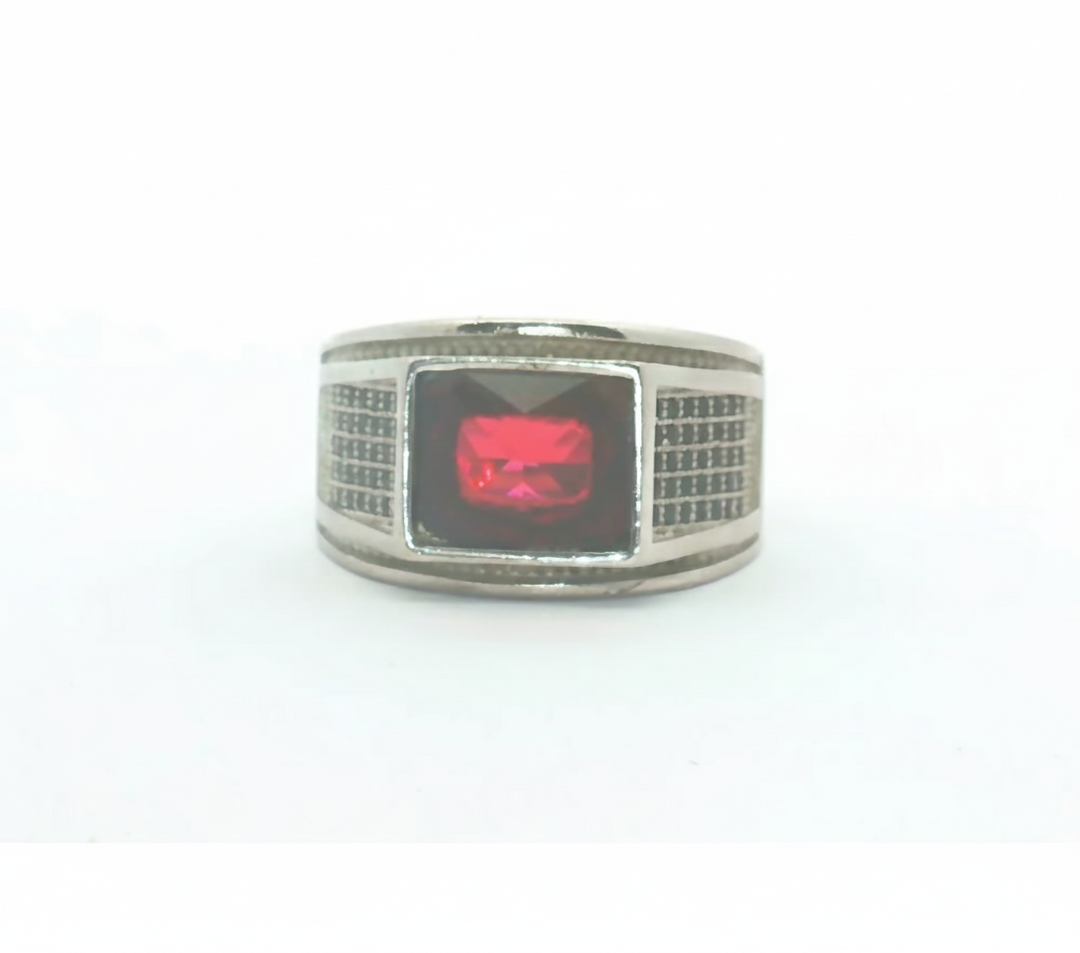 Triad Red Stone 925 Sterling Silver Men's Ring
