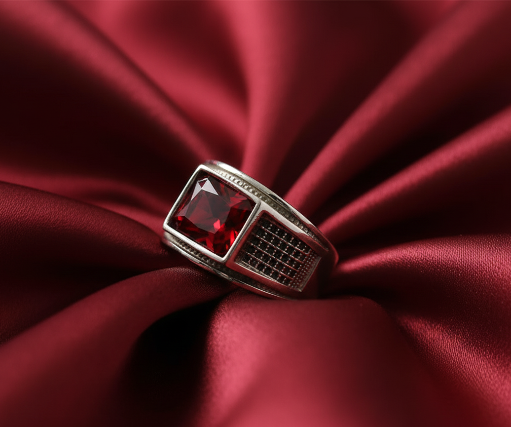 Triad Red Stone 925 Sterling Silver Men's Ring