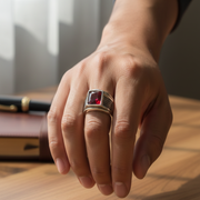 Triad Red Stone 925 Sterling Silver Men's Ring