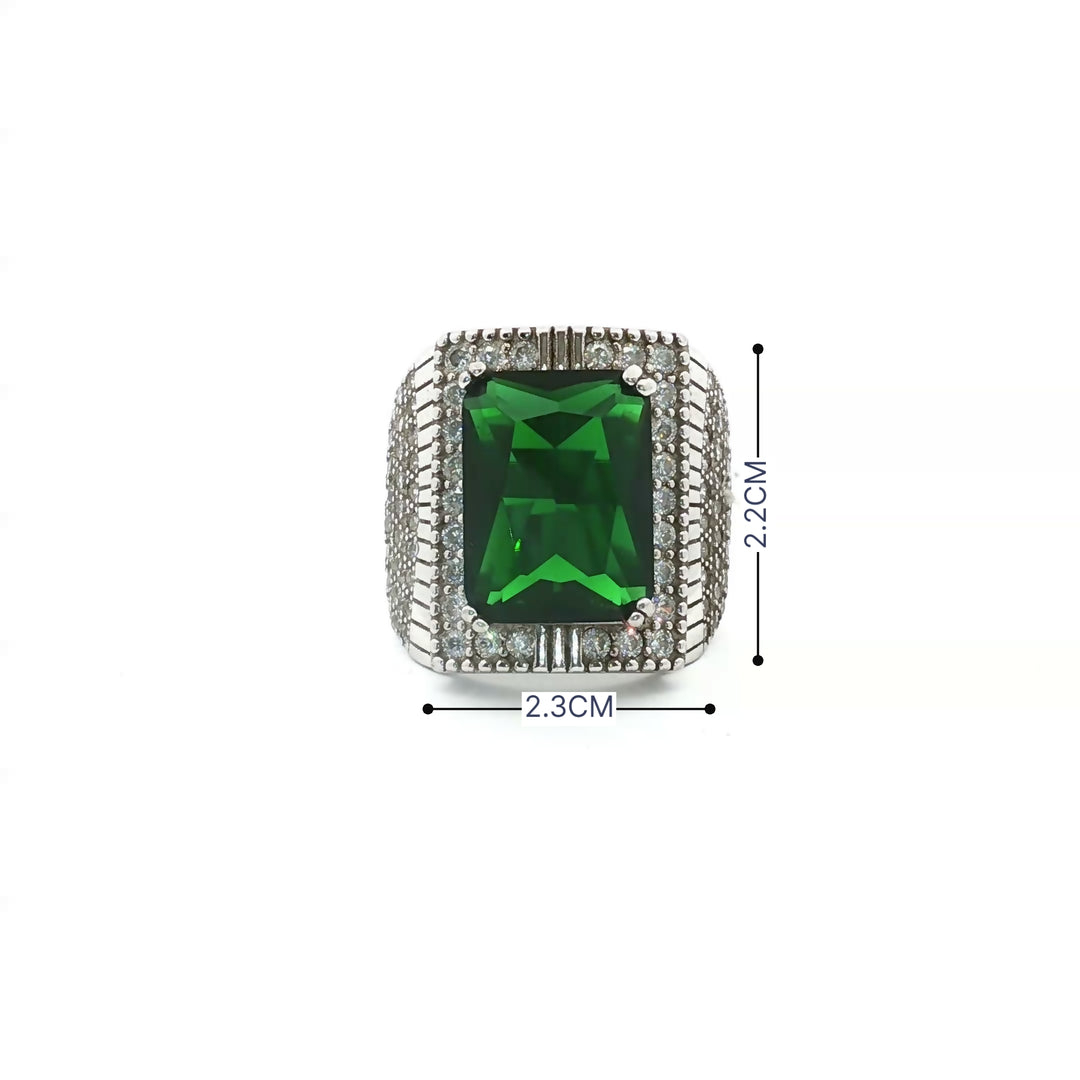 Green Stone 925 Sterling Silver Men's Ring
