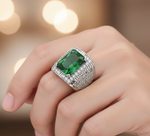 Load image into Gallery viewer, Green Stone 925 Sterling Silver Men&#39;s Ring
