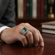 Green Stone 925 Sterling Silver Men's Ring