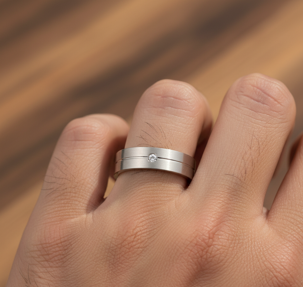 925 Sterling Silver Singal Dimiond Wedding Men's Ring