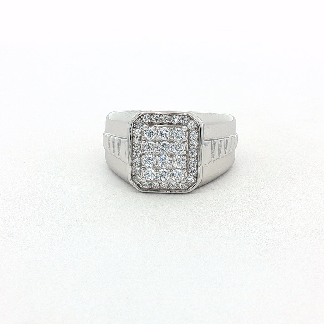 Men’s 925 Silver Diamond-Look Square Statement Ring
