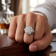 Men’s 925 Silver Diamond-Look Square Statement Ring
