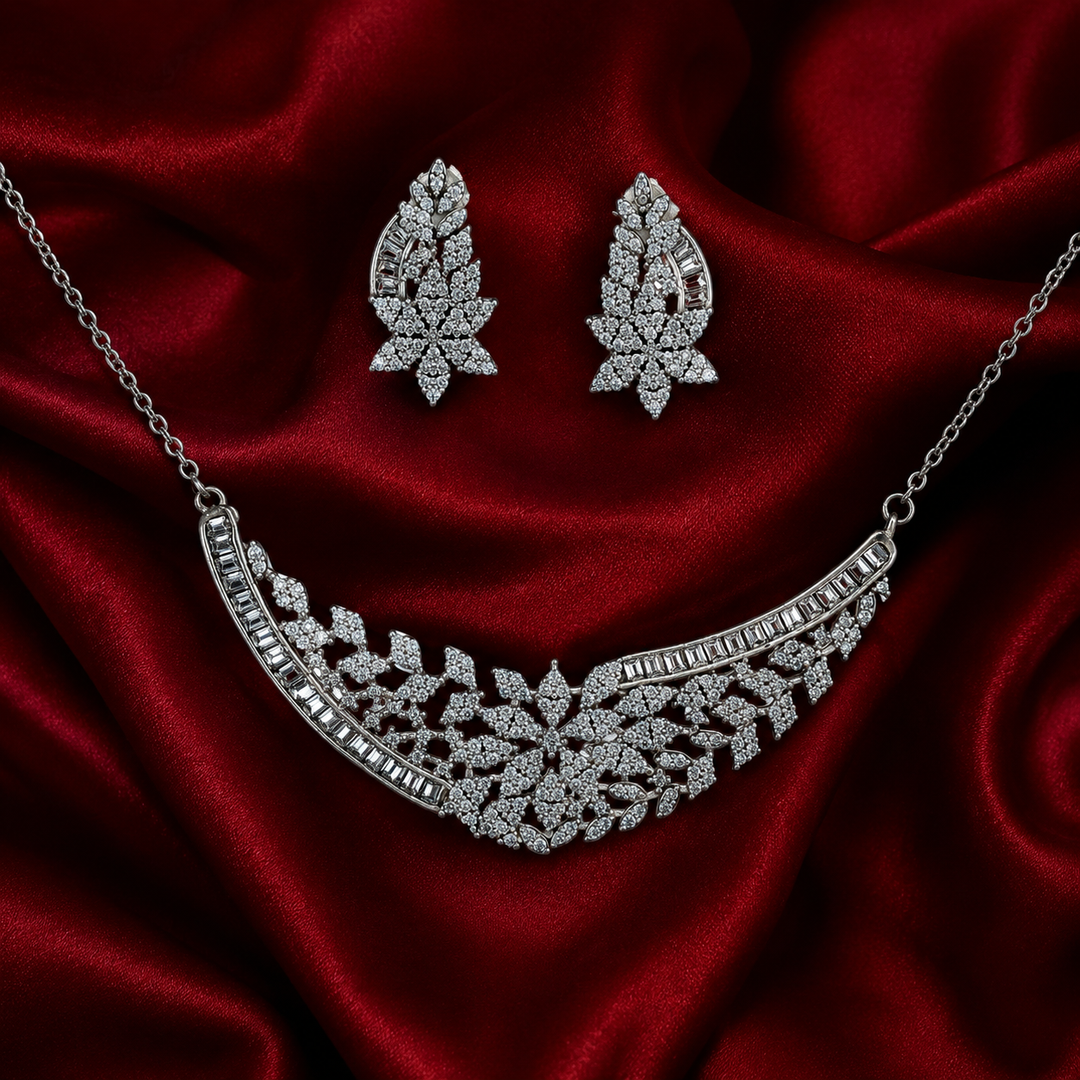 Premium 925 Silver Necklace & Earrings Set for Women