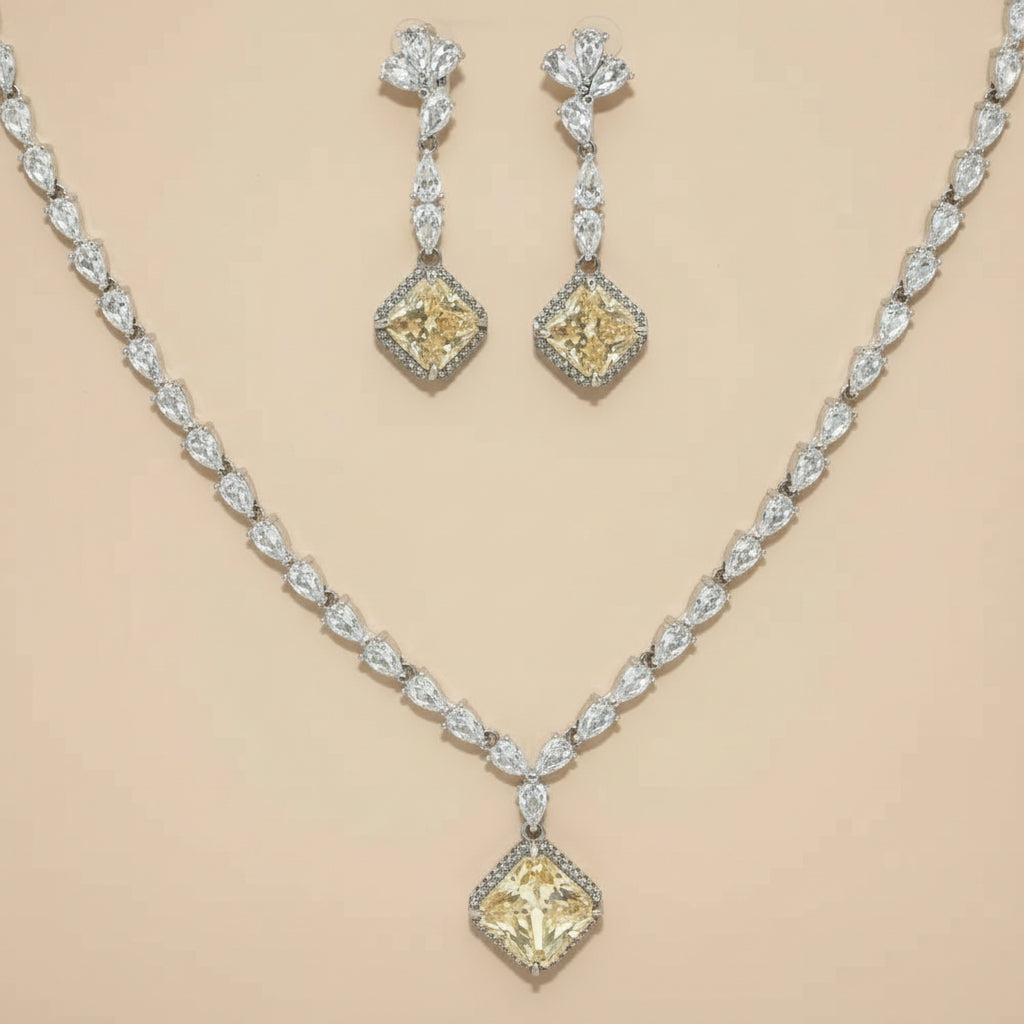 Dual Swag 925 Sterling Silver Necklace with earring Set  Studded with Cubic Zircons