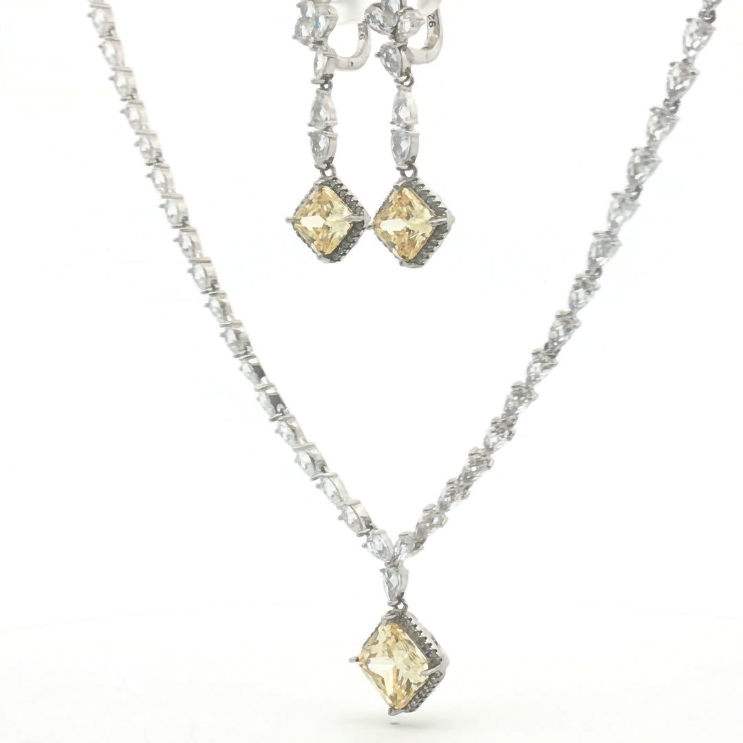 Dual Swag 925 Sterling Silver Necklace with earring Set  Studded with Cubic Zircons