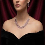 925 Sterling Silver Pink Necklace with Earring Set Studded With Cubic Zircons