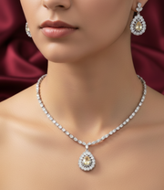 925 Sterling Silver Yellow Pendant Necklace with Earring Set Studded With Cubic Zircons