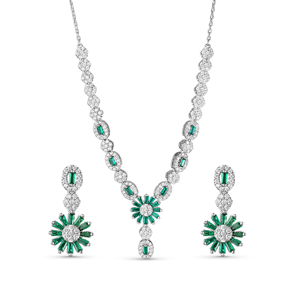 Green Radiance 925 Sterling Silver Set of 4 pieces (Necklace, Bracelet, Earring & Ring)