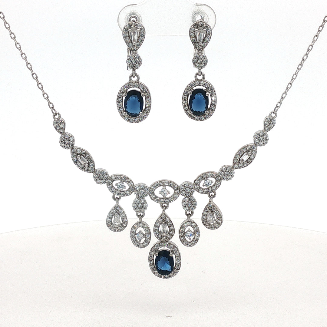 Premium 925 Silver Oval Shape Necklace & Earrings Set for Women