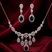 Premium 925 Silver Oval Shape Necklace & Earrings Set for Women