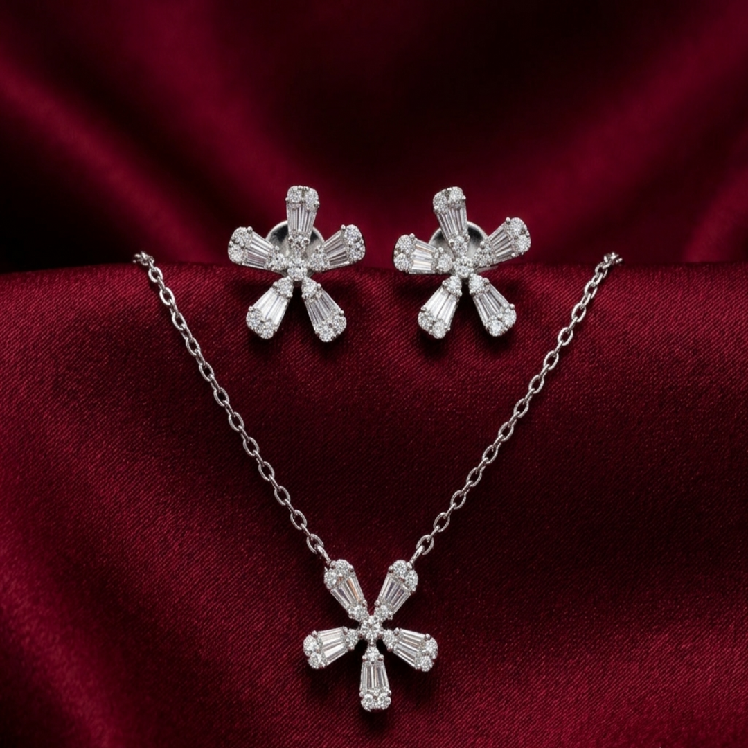 Premium 925 Silver Necklace & Earrings Set for Women