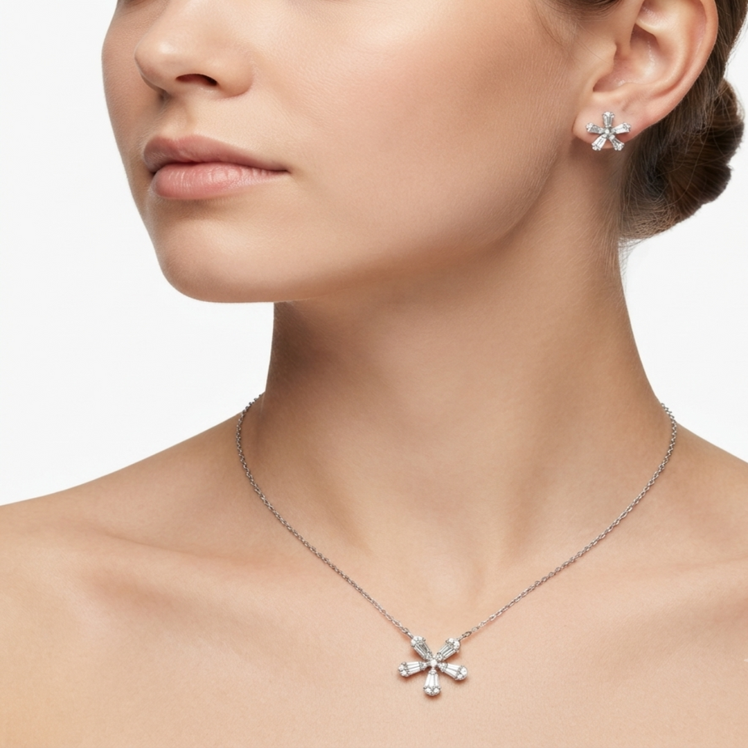 Premium 925 Silver Necklace & Earrings Set for Women