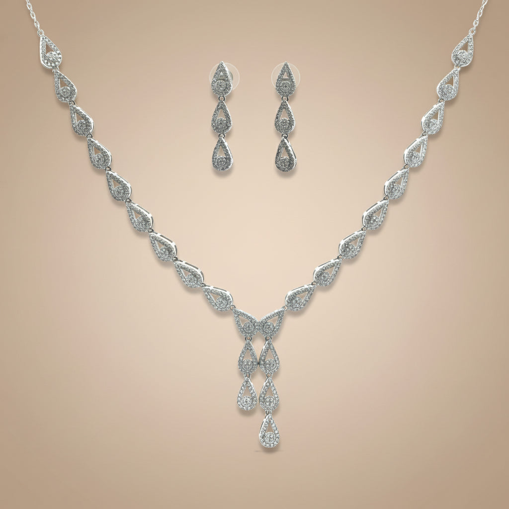 925 Sterling Silver Necklace with Earring Set Studded With Cubic Zircons