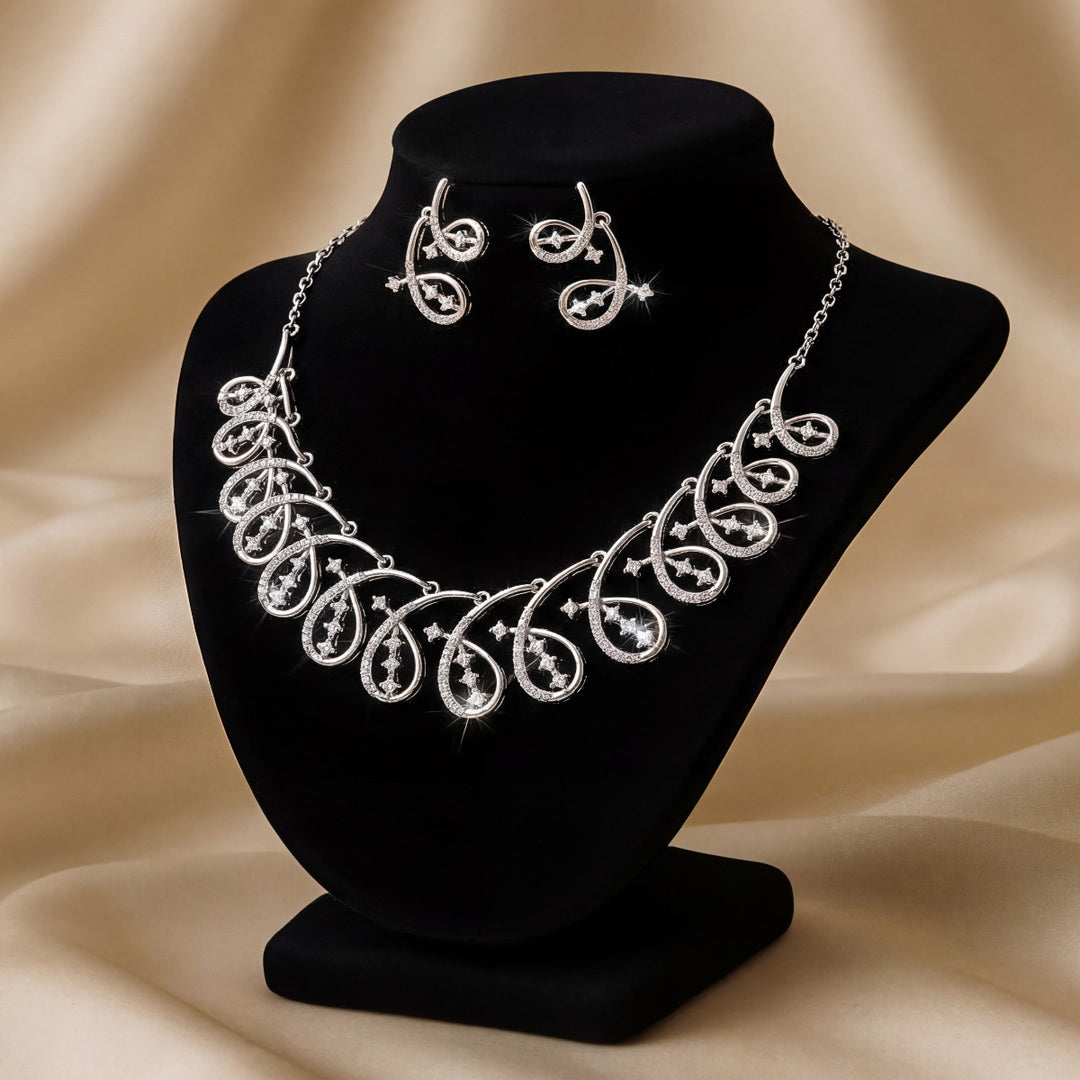 Elegant 925 Sterling Silver Necklace & Earring Set with Sparkling Cubic Zirconia