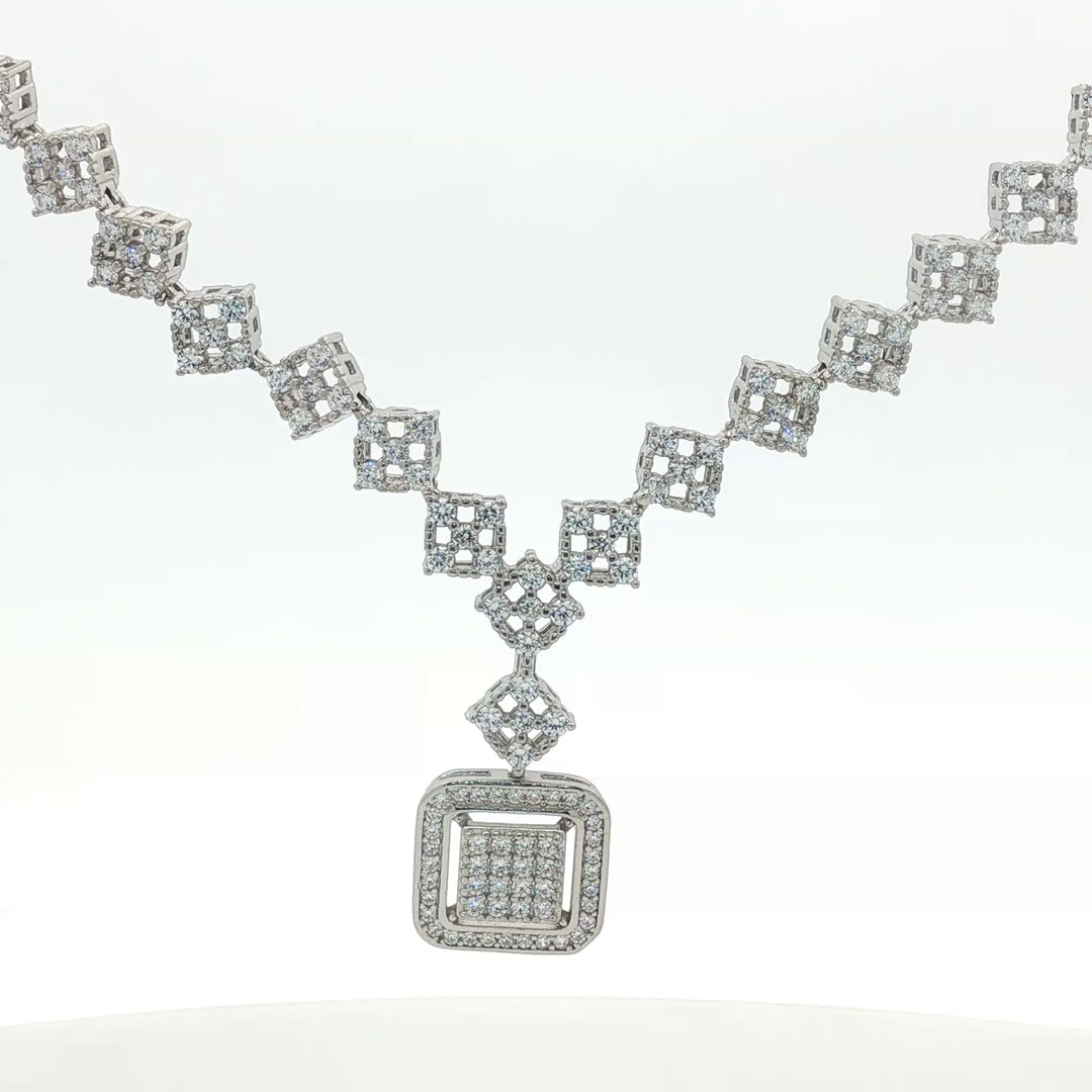 Princess 925 Sterling Silver Necklace & Earrings Set with Sparkling Cubic Zirconia Stones