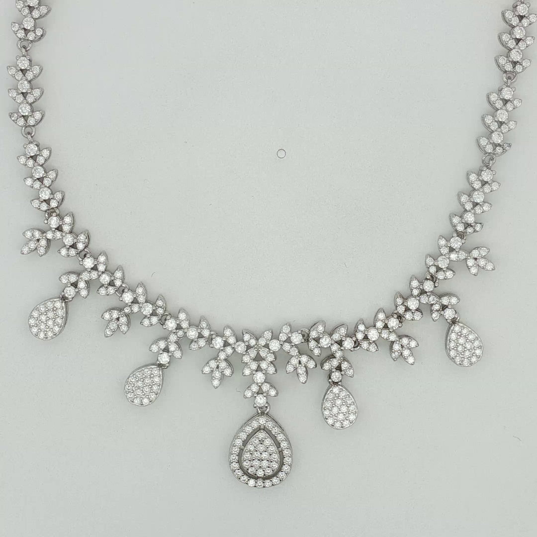 Pear Shape 925 Sterling Silver Necklace & Earrings Set with Sparkling Cubic Zirconia Stones