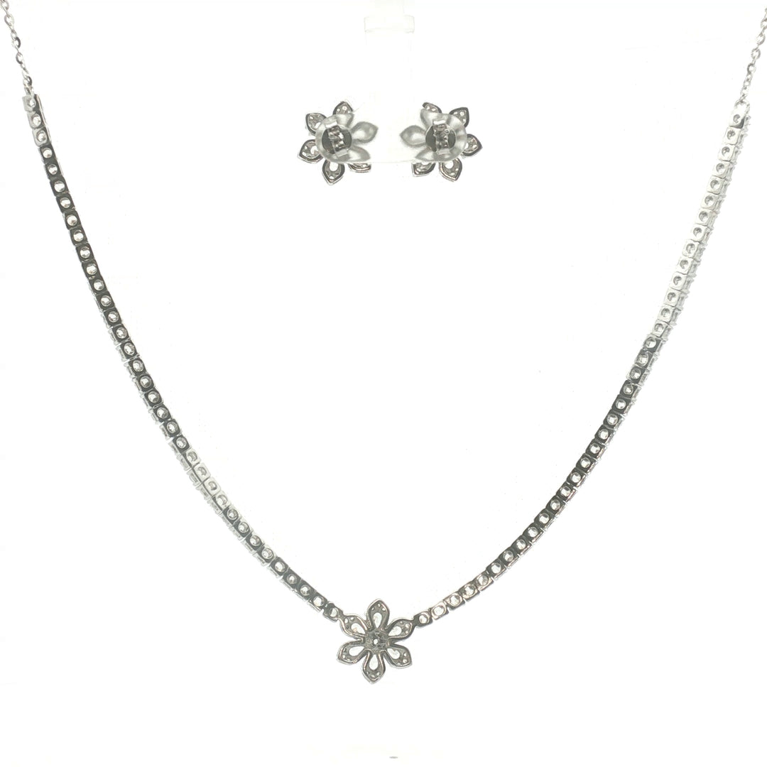 925 Sterling Silver Necklace with Stud Earring Set Studded With Cubic Zircons