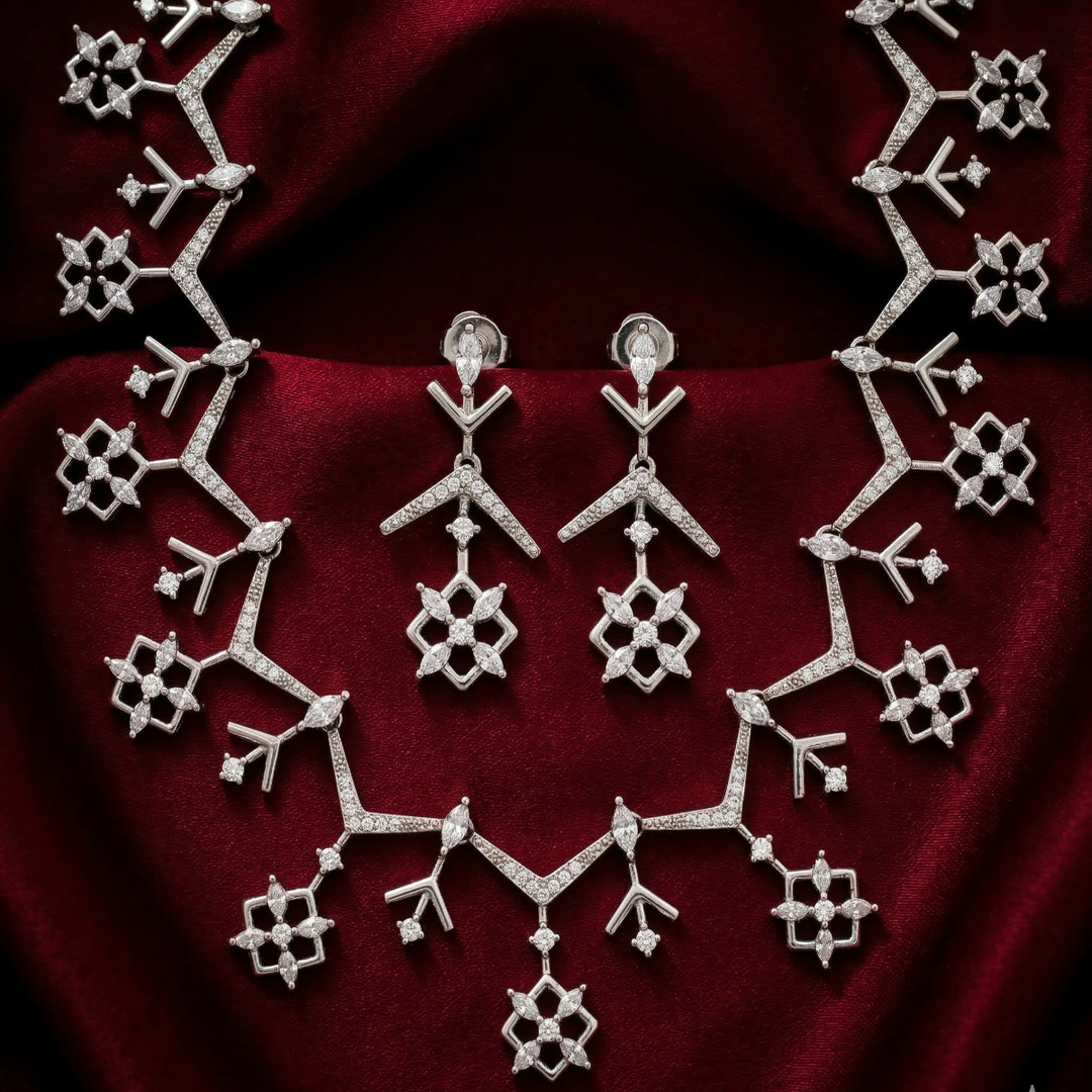 Designer 925 Sterling Silver Necklace & Earrings Set with Sparkling Cubic Zirconia Stones