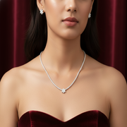 925 Sterling Silver Necklace with Stud Earring Set Studded With Cubic Zircons