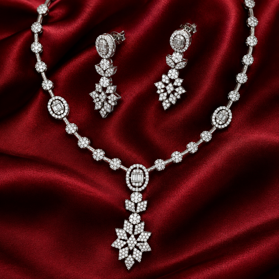 Premium 925 Silver Necklace & Earrings Set for Women