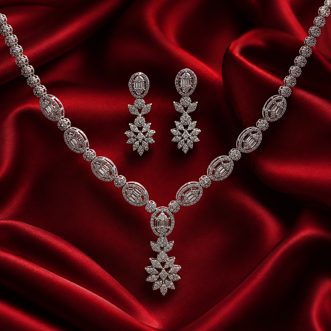 Premium 925 Silver Necklace & Earrings Set for Women