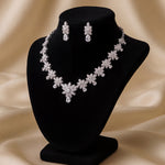 Load image into Gallery viewer, Floral 925 Sterling Silver Necklace &amp; Earrings Set with Sparkling Cubic Zirconia Stones