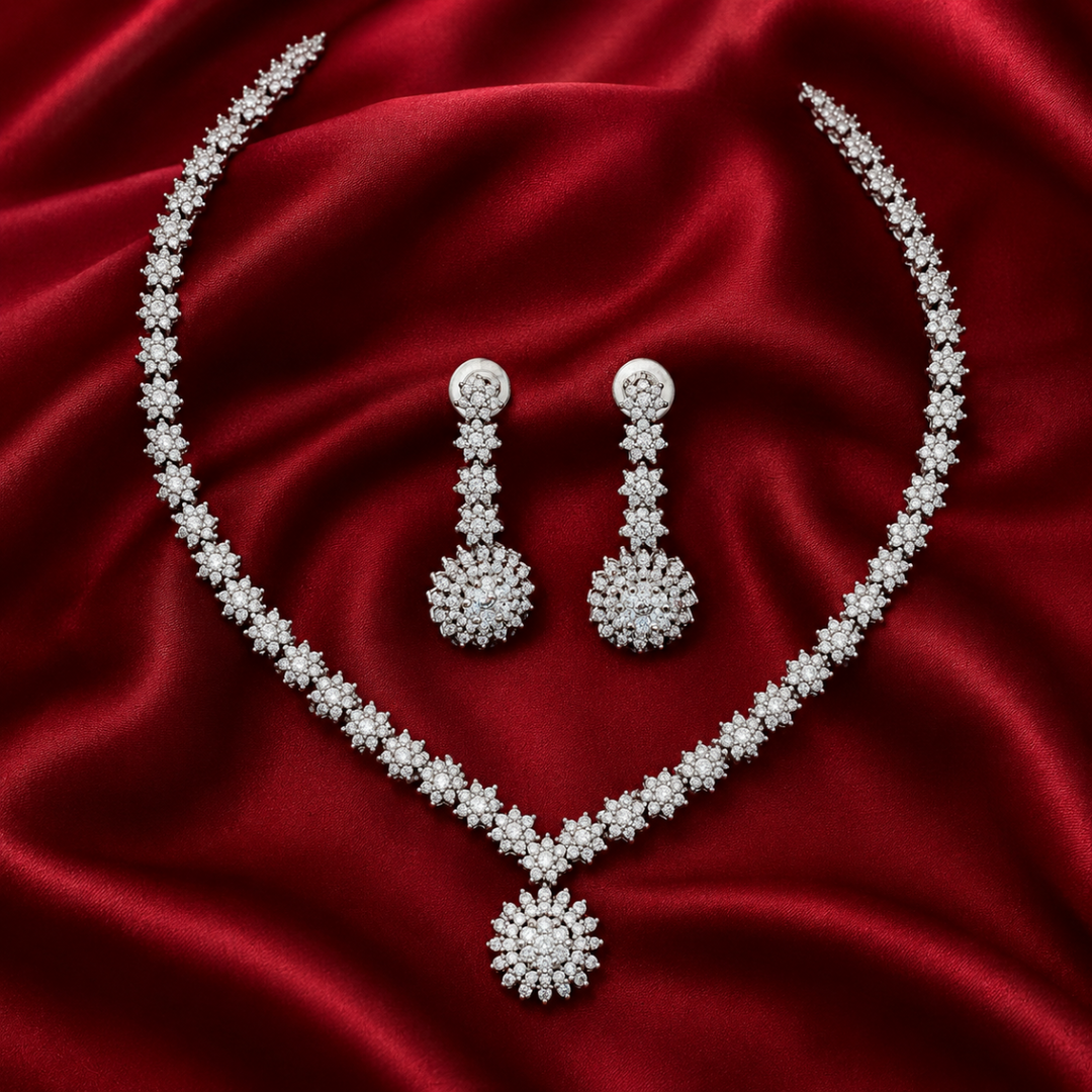 Premium 925 Silver Necklace & Earrings Set for Women