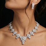 Load image into Gallery viewer, Floral 925 Sterling Silver Necklace &amp; Earrings Set with Sparkling Cubic Zirconia Stones