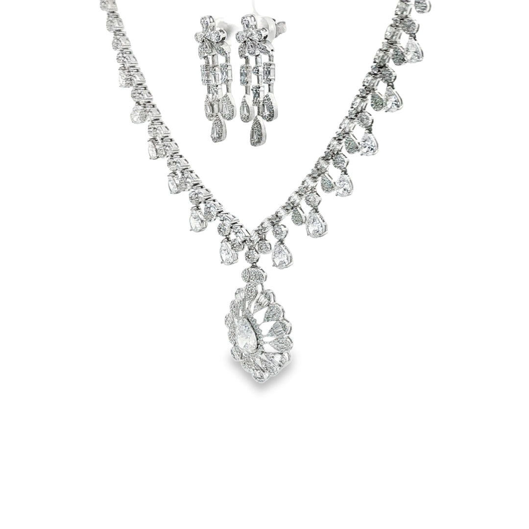 925 Sterling Silver Necklace with Earring Set Studded With Cubic Zircons
