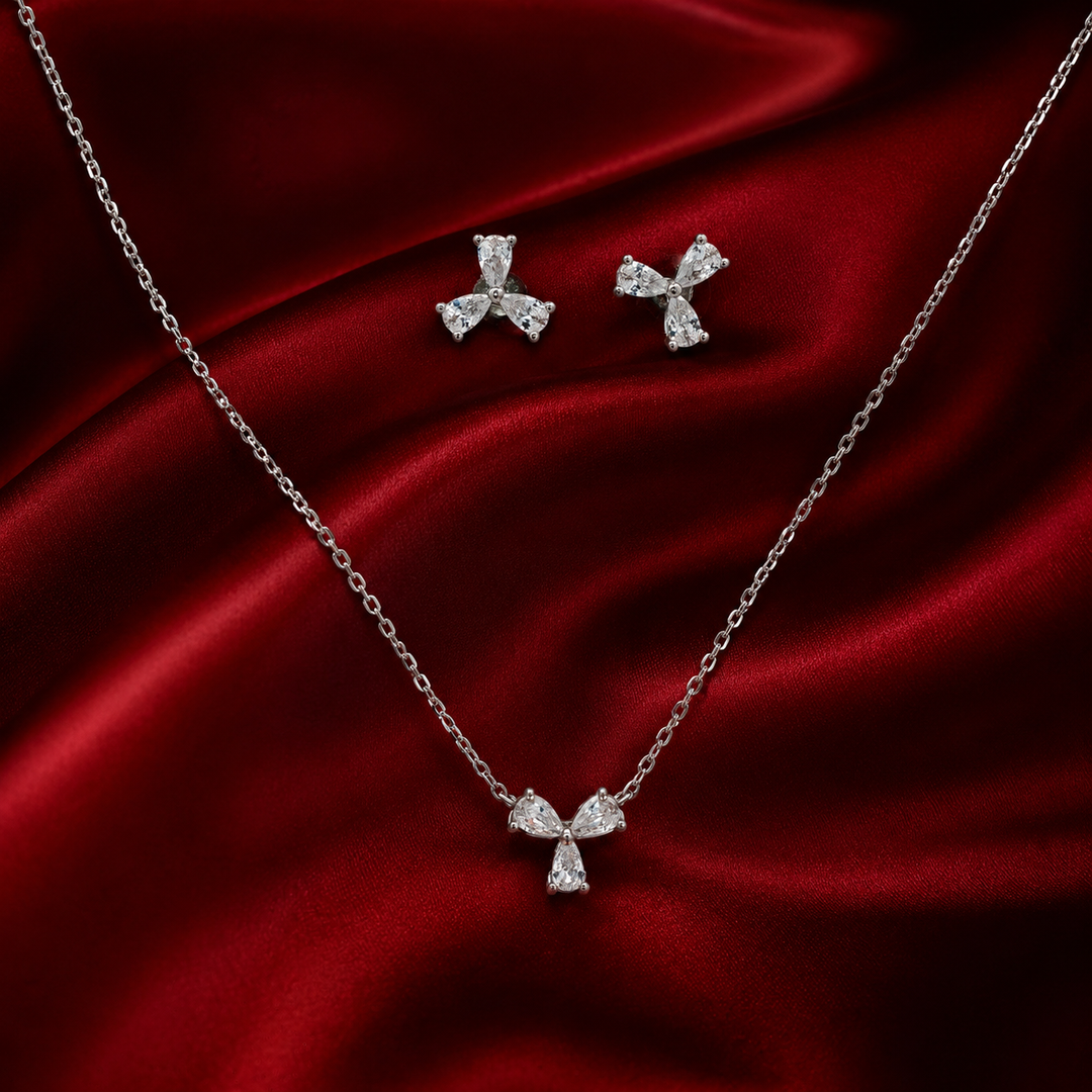 Premium 925 Silver Necklace & Earrings Set for Women