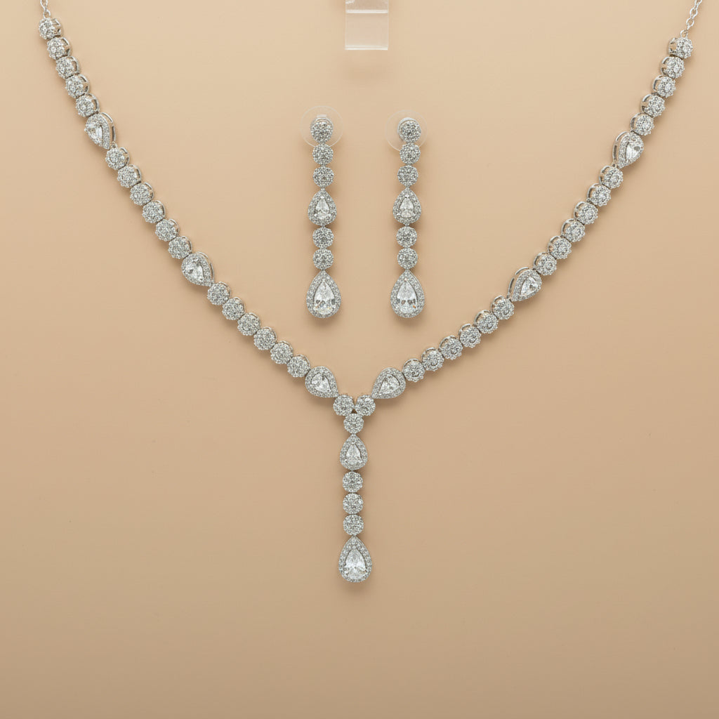 925 Sterling Silver Necklace with Earring Set Studded With Cubic Zircons