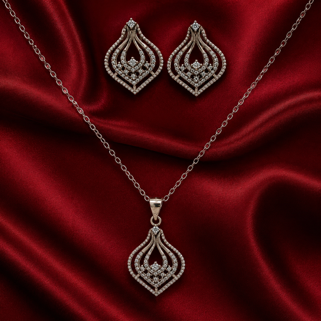 Premium 925 Silver Necklace & Earrings Set for Women