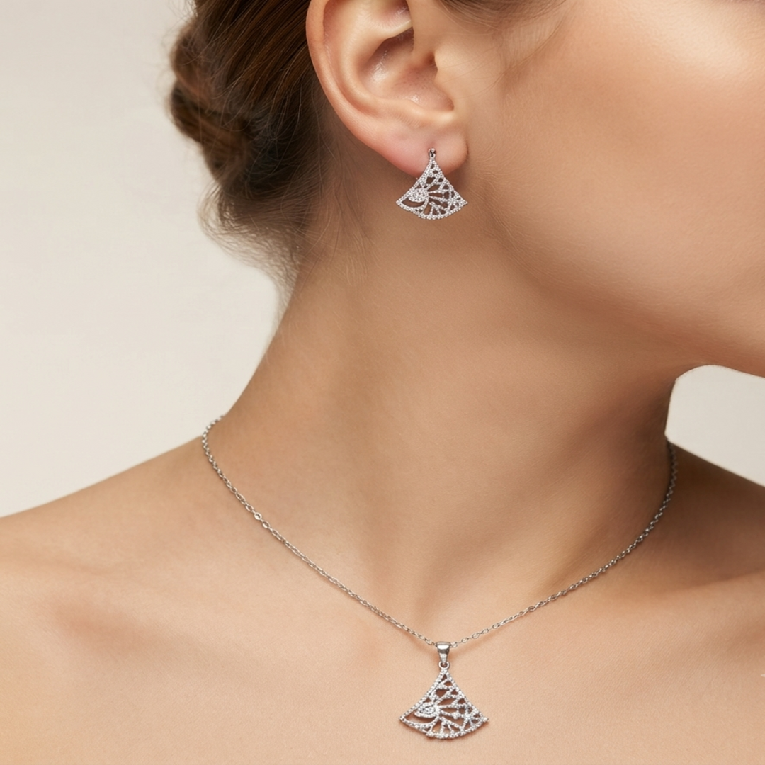 Premium 925 Silver Necklace & Earrings Set for Women