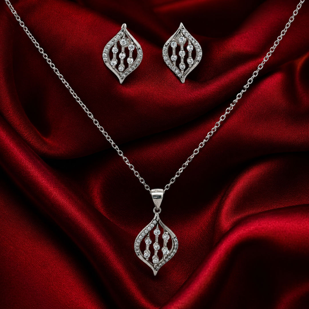 Premium 925 Silver Necklace & Earrings Set for Women