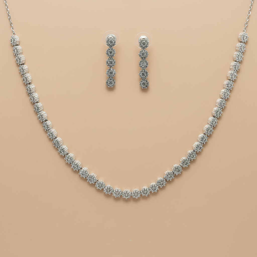 925 Sterling Silver Necklace with Earring Set Studded With Cubic Zircons