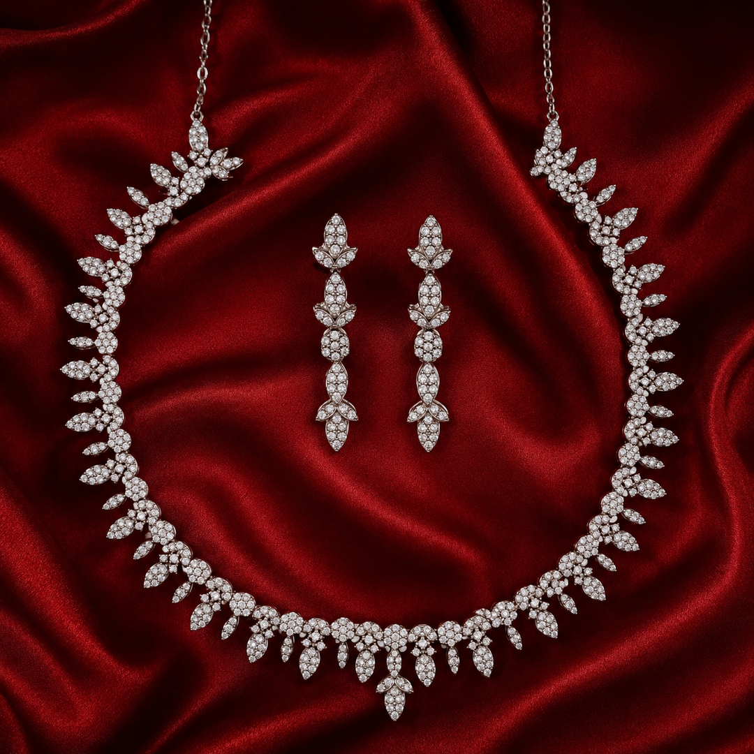 Premium 925 Silver Necklace & Earrings Set for Women