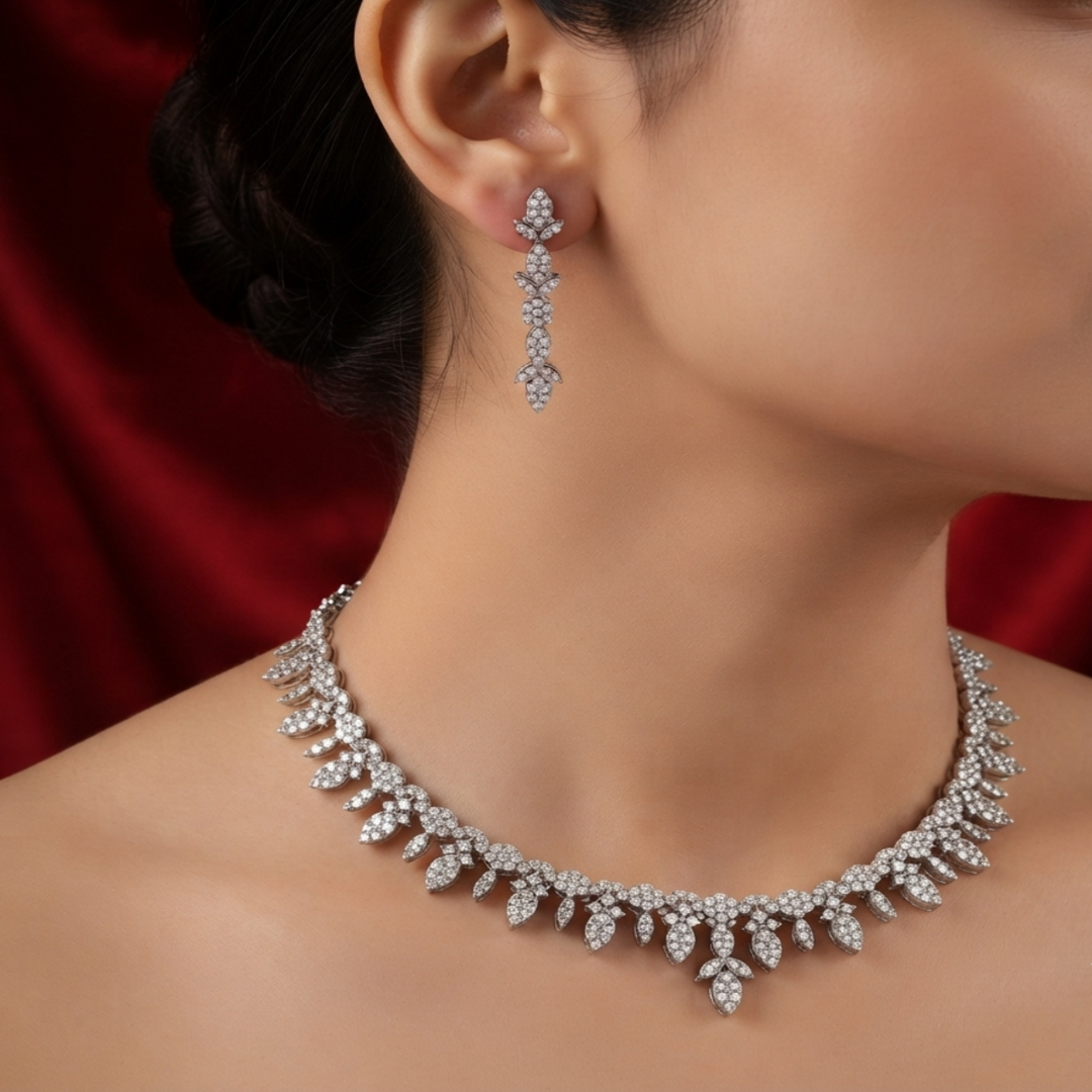 Premium 925 Silver Necklace & Earrings Set for Women