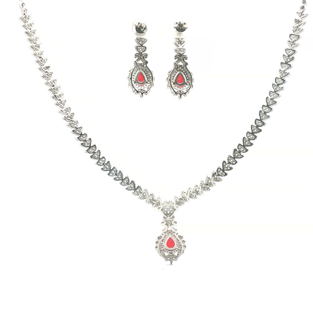 925 Sterling Silver Pink Stone Necklace with Earring Set Studded With Cubic Zircons