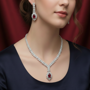 925 Sterling Silver Pink Stone Necklace with Earring Set Studded With Cubic Zircons