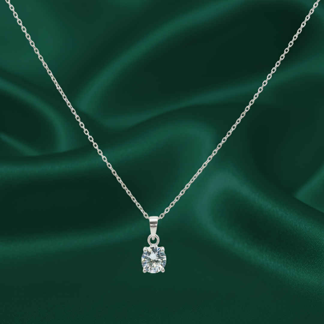 925 Sterling Silver Stud Diamond Pendant Necklace with Adjustable Length