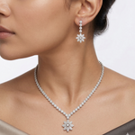 Load image into Gallery viewer, Floral 925 Sterling Silver Necklace &amp; Earrings Set with Sparkling Cubic Zirconia Stones