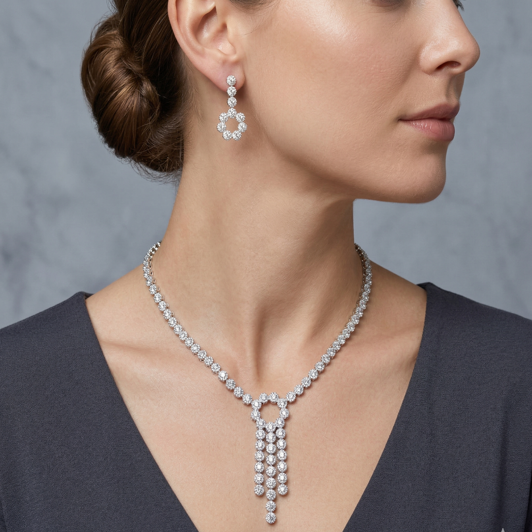 Elegant 925 Sterling Silver Necklace & Earring Set