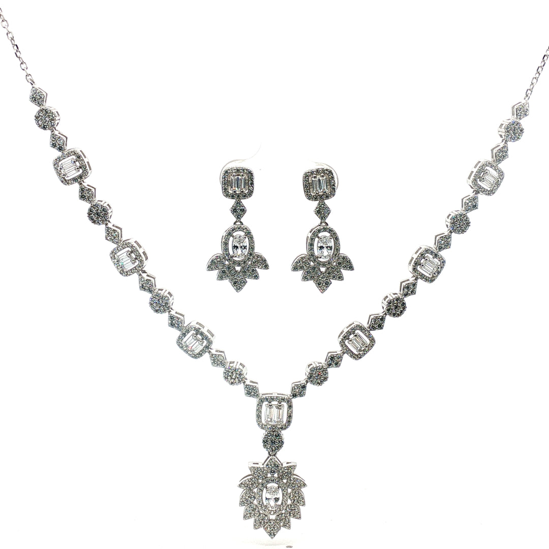 925 Sterling Silver Designer Necklace Set with Crystal Accents