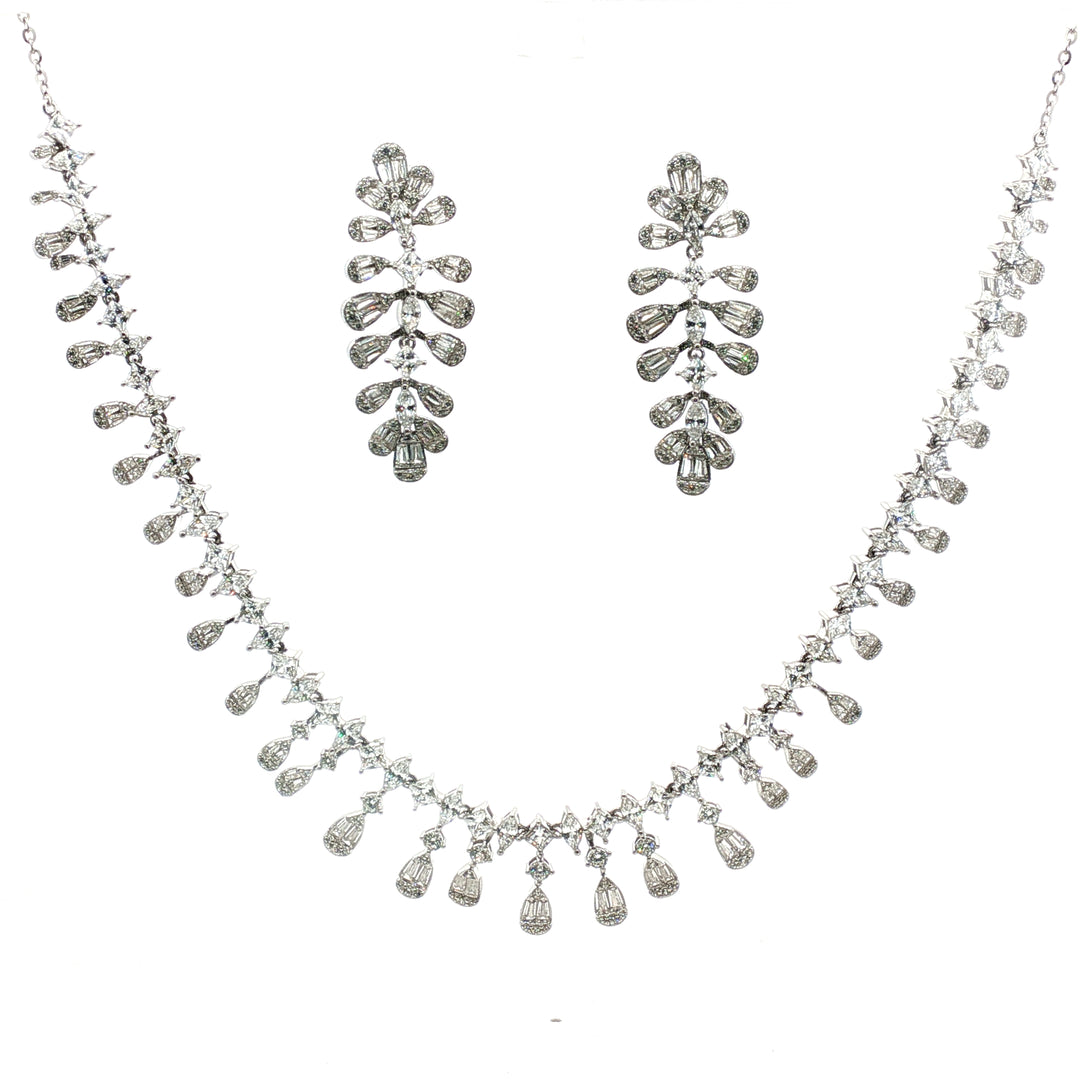 925 Sterling Silver Designer Necklace Set with Crystal Accents