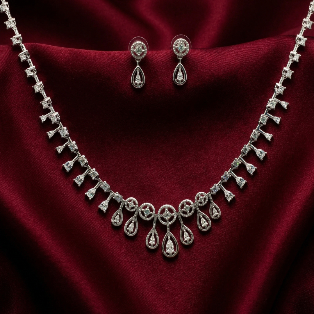 Premium 925 Silver Necklace & Earrings Set for Women