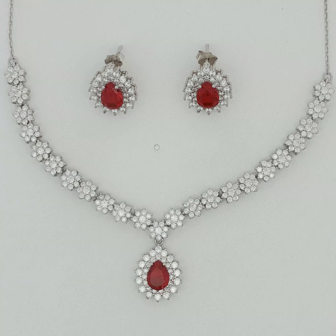 Elegant 925 Sterling Silver Necklace Set with Crystal Pendant & Stud Earrings